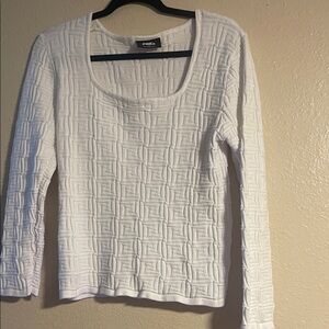 PINKO White Textured Long-Sleeve Scoop Neck Top